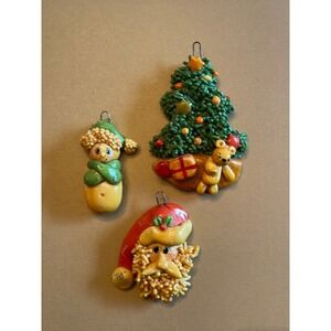 Vintage 90s Dough Art Handmade Christmas Tree‎ Ornaments Made of Dough